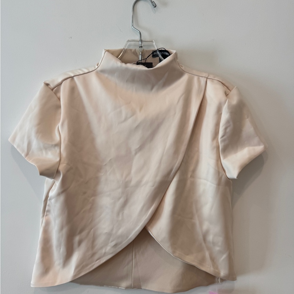 PrettyLittleThing Champagne Satin High Neck Split Front Crop Top